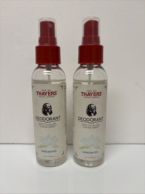 NEW LOT of 2 Thayers 4oz Aloe Vera Formula Unscented Witch Hazel Deodorant Spray