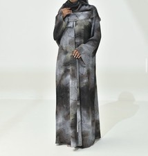 Gray Printed Abaya with matching hijab, Size 54
