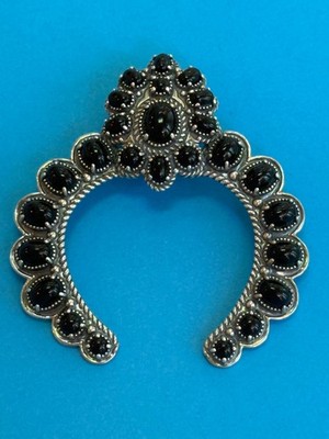 AMERICAN WEST Carolyn Pollack Relios Black Agate SS Naja Enhancer Pendant *Rare*