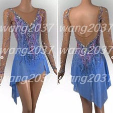 Ice skating dress Competition Figure Skating Twirling Costume blue dyeing