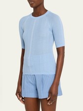 Veronica Beard Brielle Pointelle Merino Wool Sweater Blue Jay M NWOT