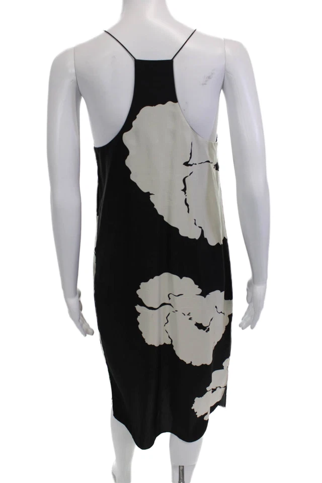 Tibi Womens Spaghetti Strap V Neck Floral Silk Dress Black White Size 2 - Image 3 of 4