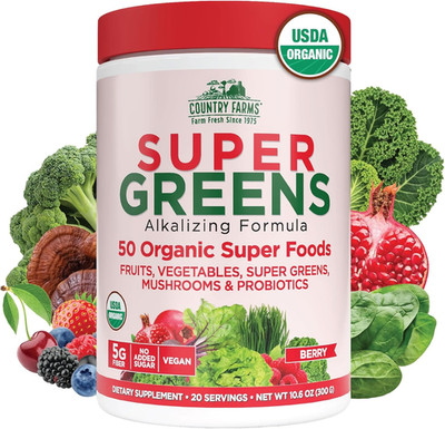Organic Super Greens Berry Flavor, 50 Organic Super Foods, Packed with Fiber, US
