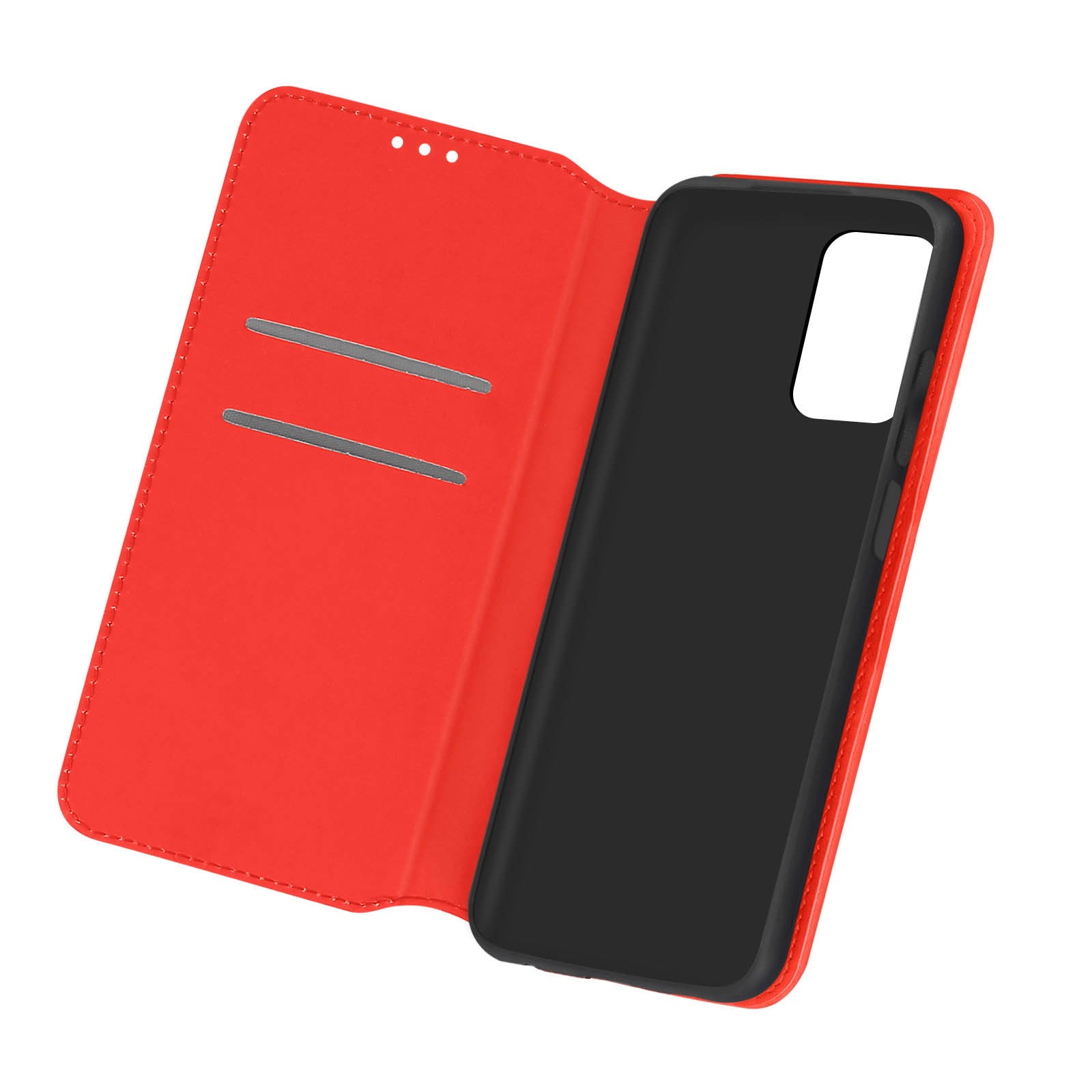 Coque Galaxy A72 rouge et étui portefeuille rabat support amovible en simili cuir