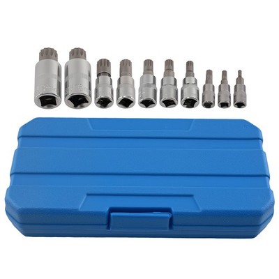 10PC Spline Socket Set Triple Square 1/4 3/8 1/2 Drive M4-M18 CRV Steel