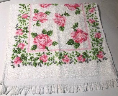 Vintage Pink Cabbage Rose Granny Core  Floral bathroom Hand Towel
