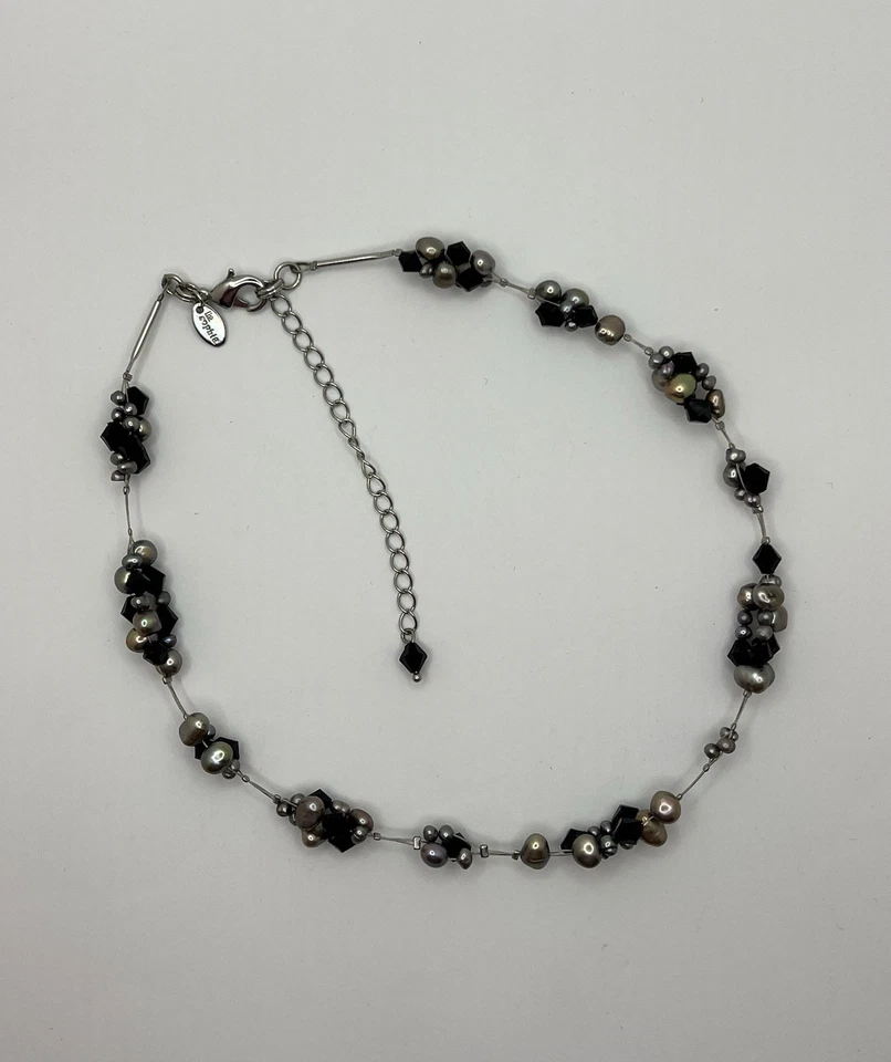 Lia Sophia Black Crystals & Grey Faux Pearls Cluster Necklace  - Image 3 of 4