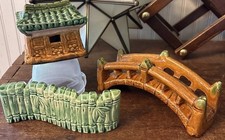 Vintage ceramic aquarium decor Korea Asian Japan Zen Garden bridge fence bamboo