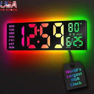 16.5 Inch RGB Digital Wall Clock Bluetooth Sync Auto DST Indoor Desk Mount New
