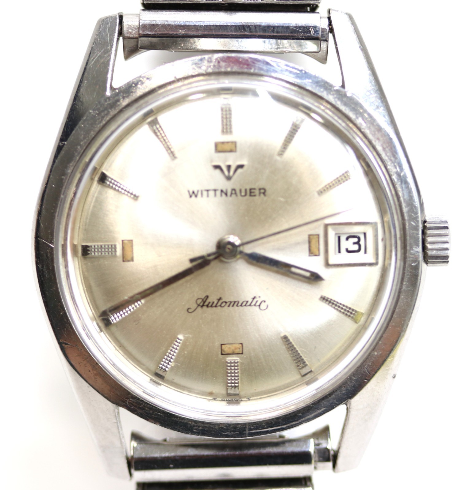 Wittnauer Automatic 34mm Silver Dial w/ Date Stainless Steel Vintage Wristwatch