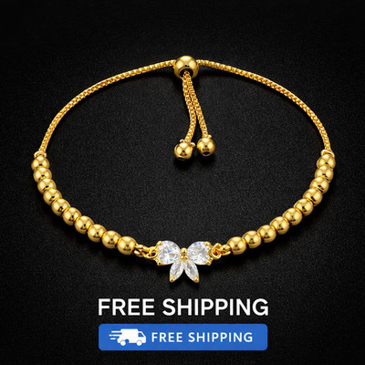 Dainty Gold Bow Zircon Bracelet Beaded Chain Women Jewelry