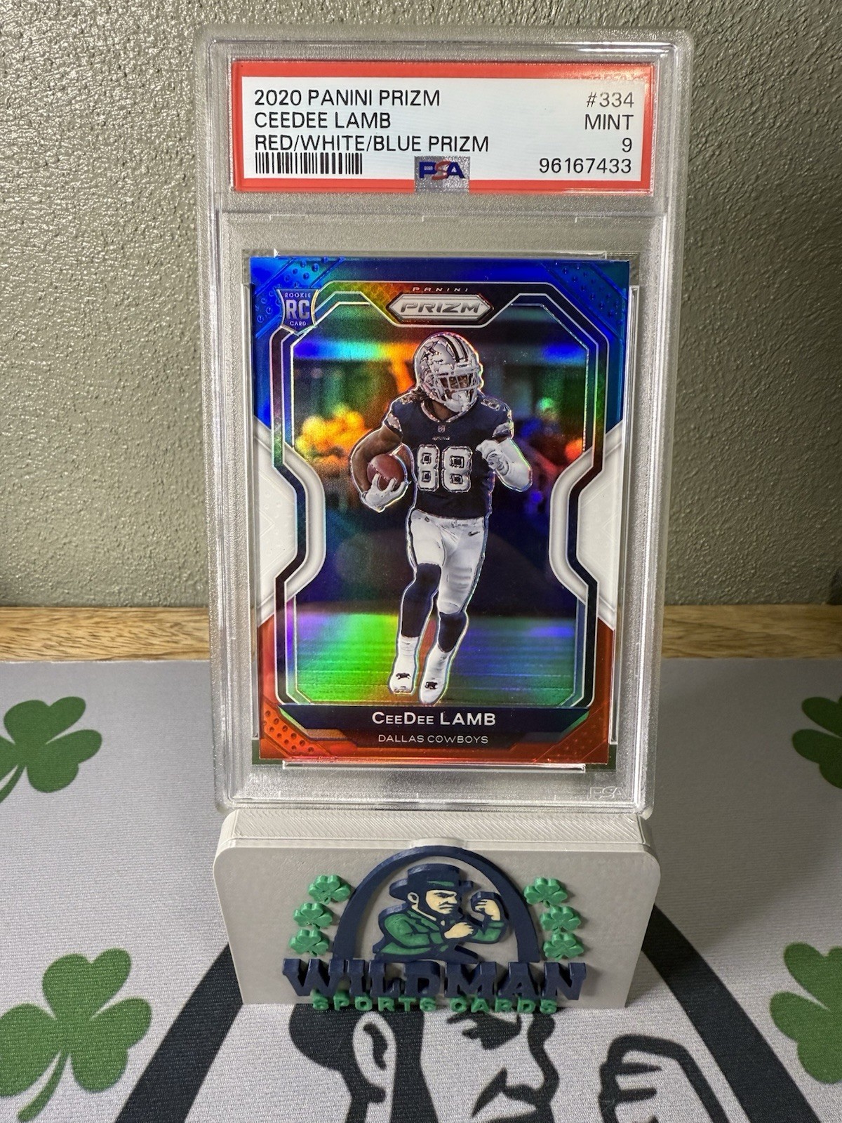 2020 Panini Prizm Rookie CeeDee Lamb #334 Red White Blue Prizm (RC) PSA 9