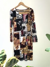Collage Print Bodycon Midi Dress Size S 