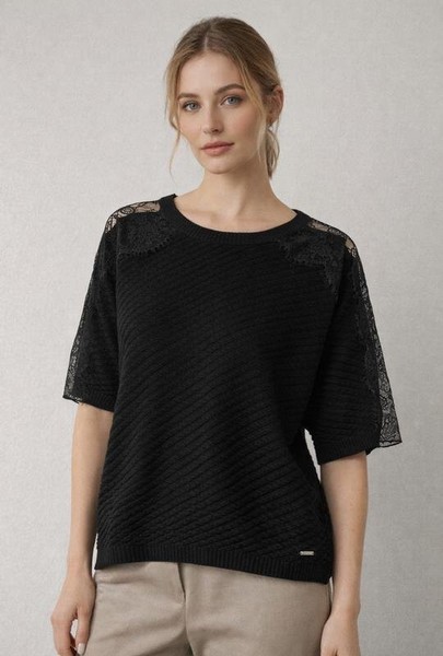 Women Jones New York Sweater Black Acrylic 36