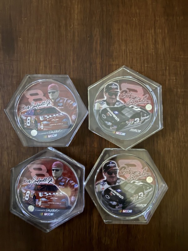 Dale Earnhardt Jr. & Dale Earnhardt Sr. Plastic Coasters New Collectible NASCAR