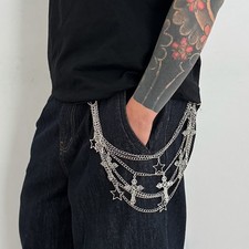 Star Pants Chain for Men Women, Cross Keychain, Belt Chain, Wallet Chain Set
