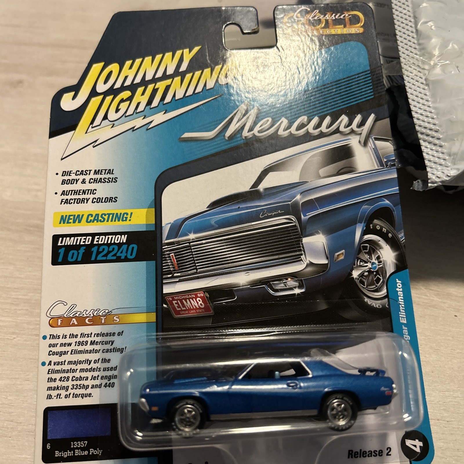 1:64 Johnny Light 1969 Mercury Cougar Eliminator Die-Cast - Bright Blue Metallic