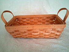 Woven Rectangular Wood Storage Basket w/ Handles Brown 14x8 Under 6in H