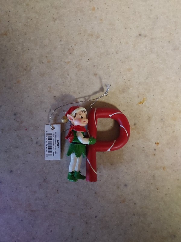 Ganz Kind Little Elf Resin Monogram Initial Christmas Ornament "P" 3"