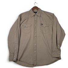 Wrangler Pearl Snap Western Shirt Mens XL Canvas Khaki Tan Long Sleeve Cowboy
