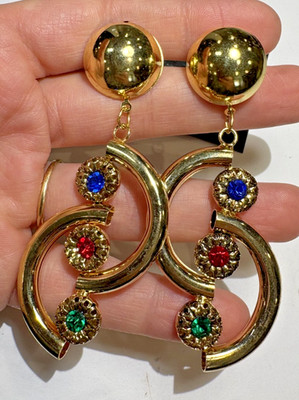 nOir Jewelry Exquisite Red Blue Green Rhinestone Dangle Pierced gold t Earrings