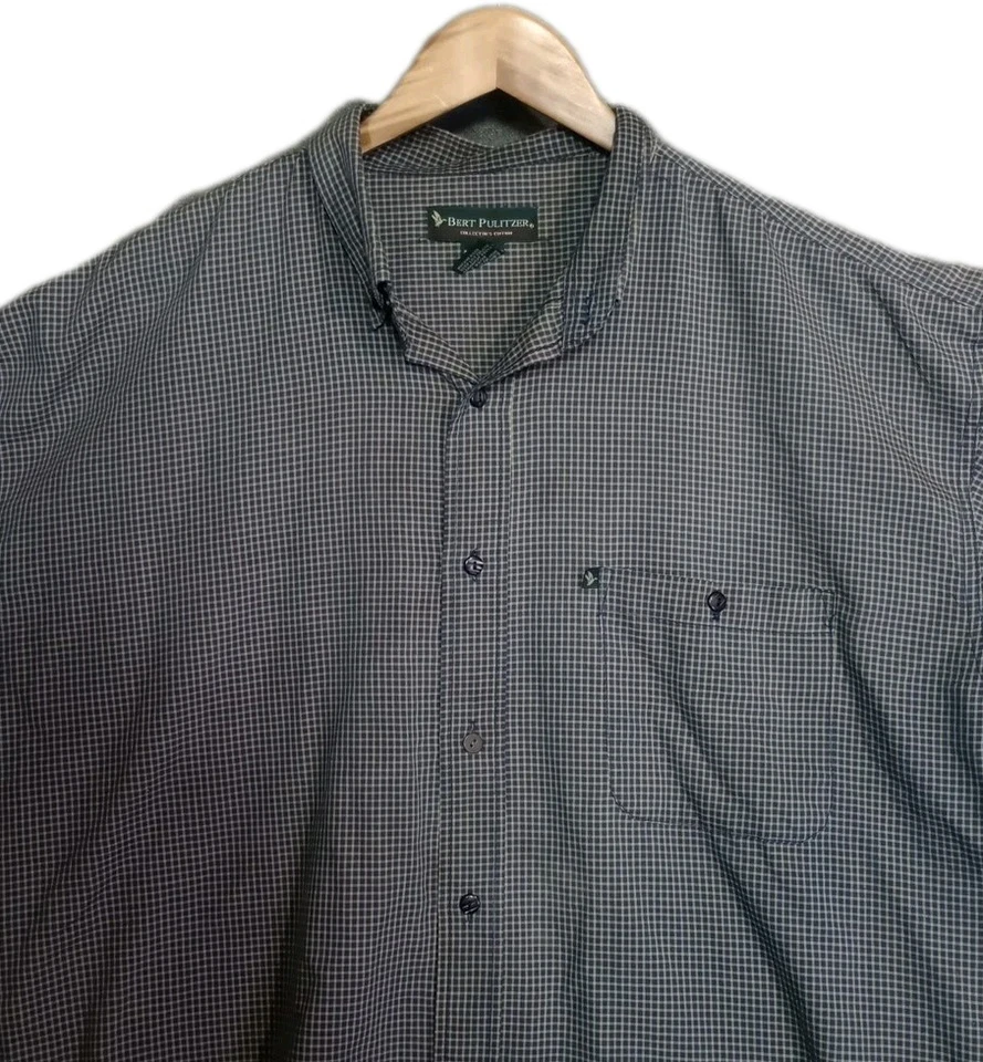 Camisa xadrez masculina Burt Pulitzer manga curta com botões tamanho 2XLT verde - Imagem 3 de 4