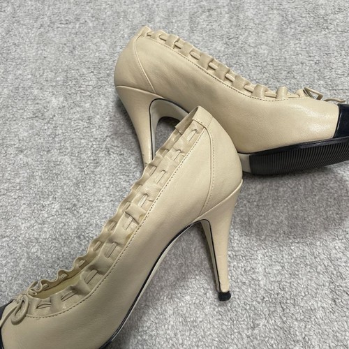 Scarpe CHANEL fronzoli e nastro beige nero bicolore taglia 36 tacco usate senza scatola - Foto 5 di 12