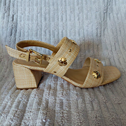 Kate Spade New York Beige Strappy Ankle Strap Sandals Flower Accent 8 B