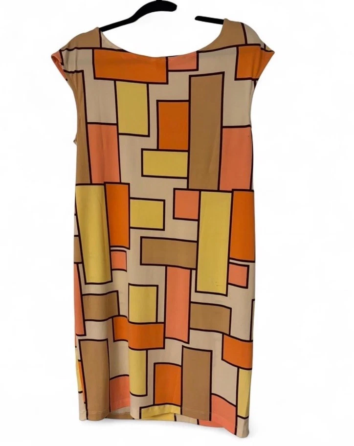 Vintage Tori, Richard Dress Size Medium, Orange And Yellow Squares - Image 2 of 3