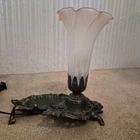 Tiffany Style Vtg Pink Tulip Flower Light Vanity Boudoir Lamp w/ Trinket Tray