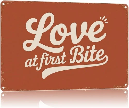 Vintage Love At First Bite Text Art Tin Metal Signs Home Décor 8x12
