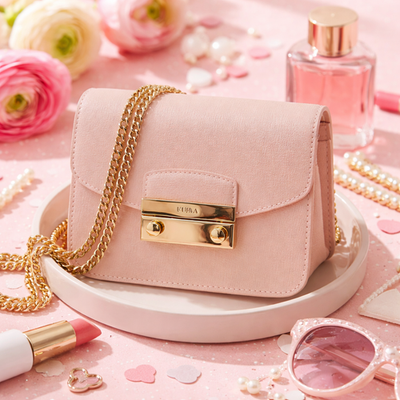 NEW FURLA Julia Magnolia Pink Saffiano Leather Mini Chain Shoulder
