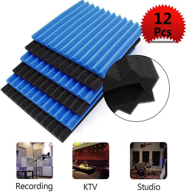 12 Pack BLUE BLACK Acoustic Panels Studio Soundproofing Foam Wedge