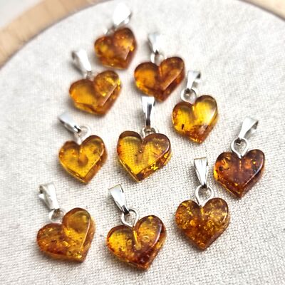 Wholesale Lot of 10x Genuine Baltic Amber Hand-Carved Small Heart Pendants