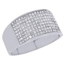 10K White Gold Mens Ladies 10mm Wide Round Diamond Wedding Band Ring 0.75 ct.