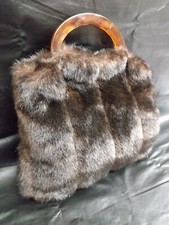 Vtg Isabella's Journey Faux Mink Double Handle Purse