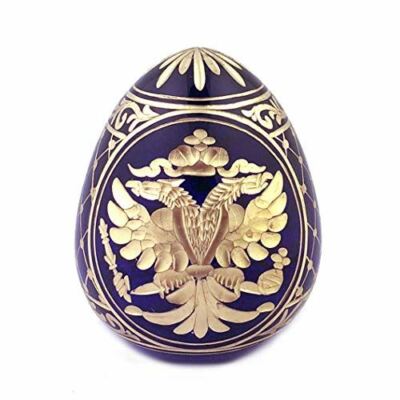 Alex-Intl Reversible Blue Imperial Glass Egg Double Headed Eagle and Catherine T
