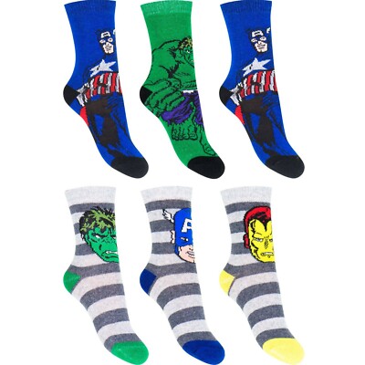 JUNGEN 3ER-PACK AVENGERS SOCKEN 3 PAAR 3 GRÖSSEN 4 DESIGNS HULK IRONMAN NEU
