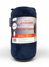NEW Sunbeam Microplush Navy Blue Heated Electric Throw Blanket 50in x 60in