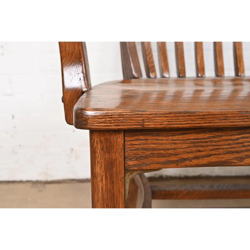 Antique Arts & Crafts Solid Oak Lawyer's Bench, Newly Refinished - Picture 7 of 11