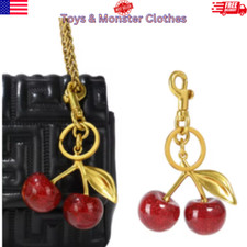 Cherry Bag Charm KeyChain Glitter resin and metal Brass/Red Apple Cute Gift