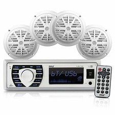 Pyle Bluetooth Marine Stereo Receiver and 4x 6.5 Waterproof Speakers White