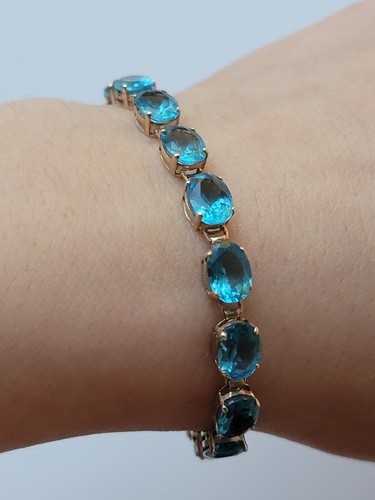 Bracciale tennis in oro giallo 14 kt con topazio blu 7,5" - Foto 2 di 9