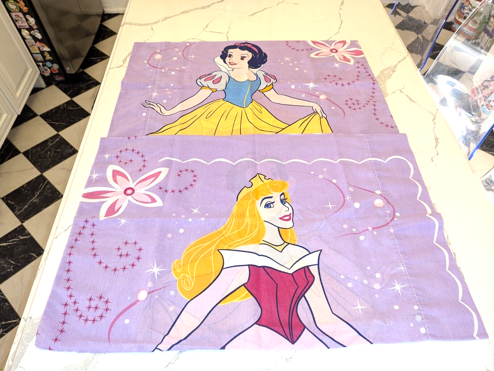 Vintage Disney Princess Aurora Snow White Purple Pillowcases Double Sided