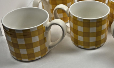 Set of 2 Threshold Yellow Gold Plaid Coffee Tea Cups Mugs Stoneware Target