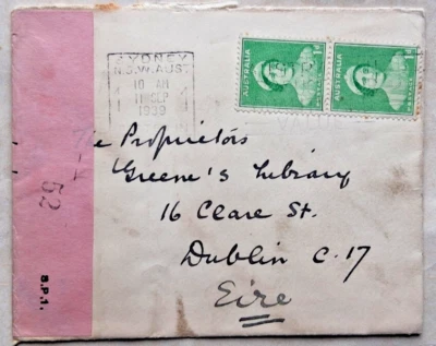 AUSTRALIA 11 SEPTEMBER 1939 COVER CENSORED IN IRELAND - Image 1 of 2