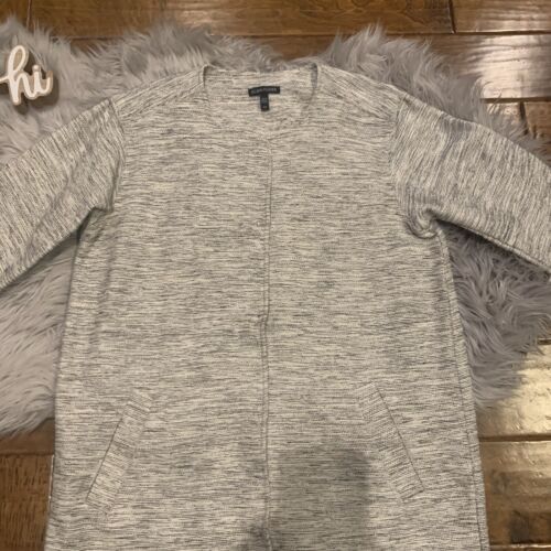 Eileen Fisher Jacket Marled Dove Gray Textured Woven Cotton Coat Size Small - Picture 4 of 7