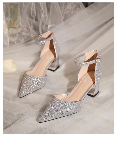 Women Sequins Thick High Heels Ankle Strap Luxury Pumps Wedding arty Shoes - Bild 11 von 17