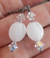 Artisan Gunmetal  AB  White Glass Dangle Hook...