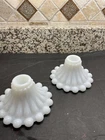 Lot of 2 Vintage Milk Glass 3” Hobnail Candlestick Candle Holder Boopie Bead